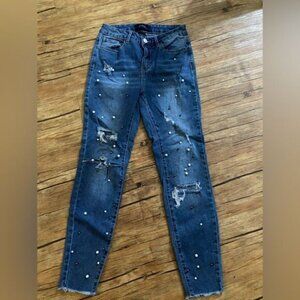Size 5 Upcycled  Customized Light Wash Distressed Skinny Jeans